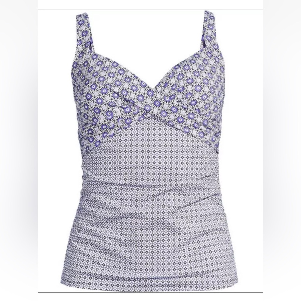 Lands' End Women's V-Neck Wrap Underwire Surplice Tankini Swimsuit Top UPF 50